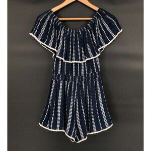 Lulu's Women's Off Shoulder Romper S Navy White Party Festival Summer Ruffle